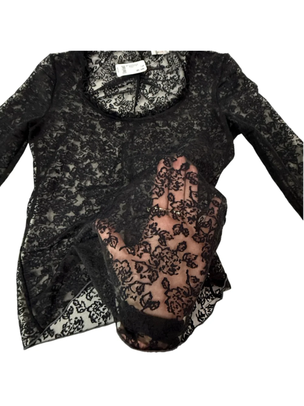 Free People Turning Heads Lacy Top XS Black Floral Lace Sheer Mesh NWT